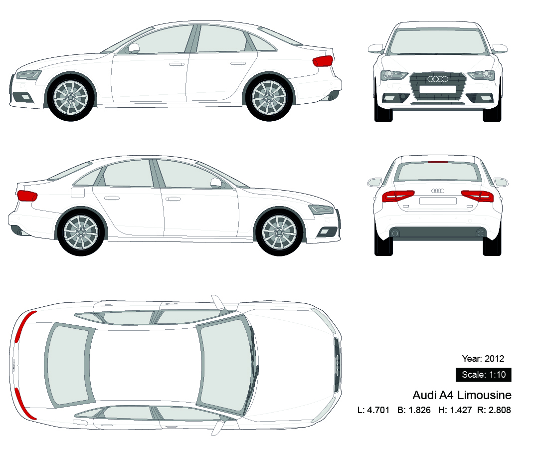 Audi A4 Limousine 2012 矢量三视图
