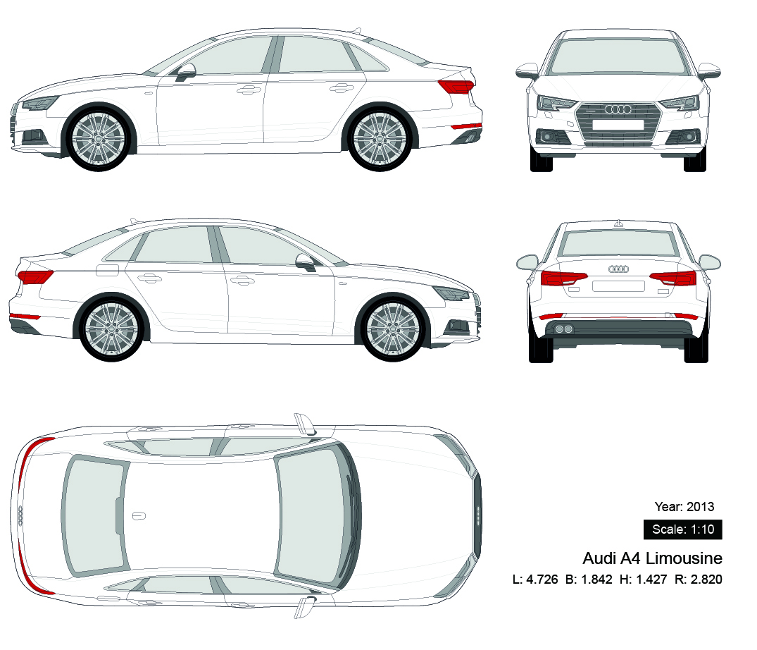 Audi A4 Limousine 2013 矢量三视图