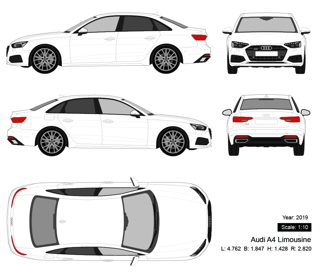 Audi A4 Limousine 2019 矢量三视图