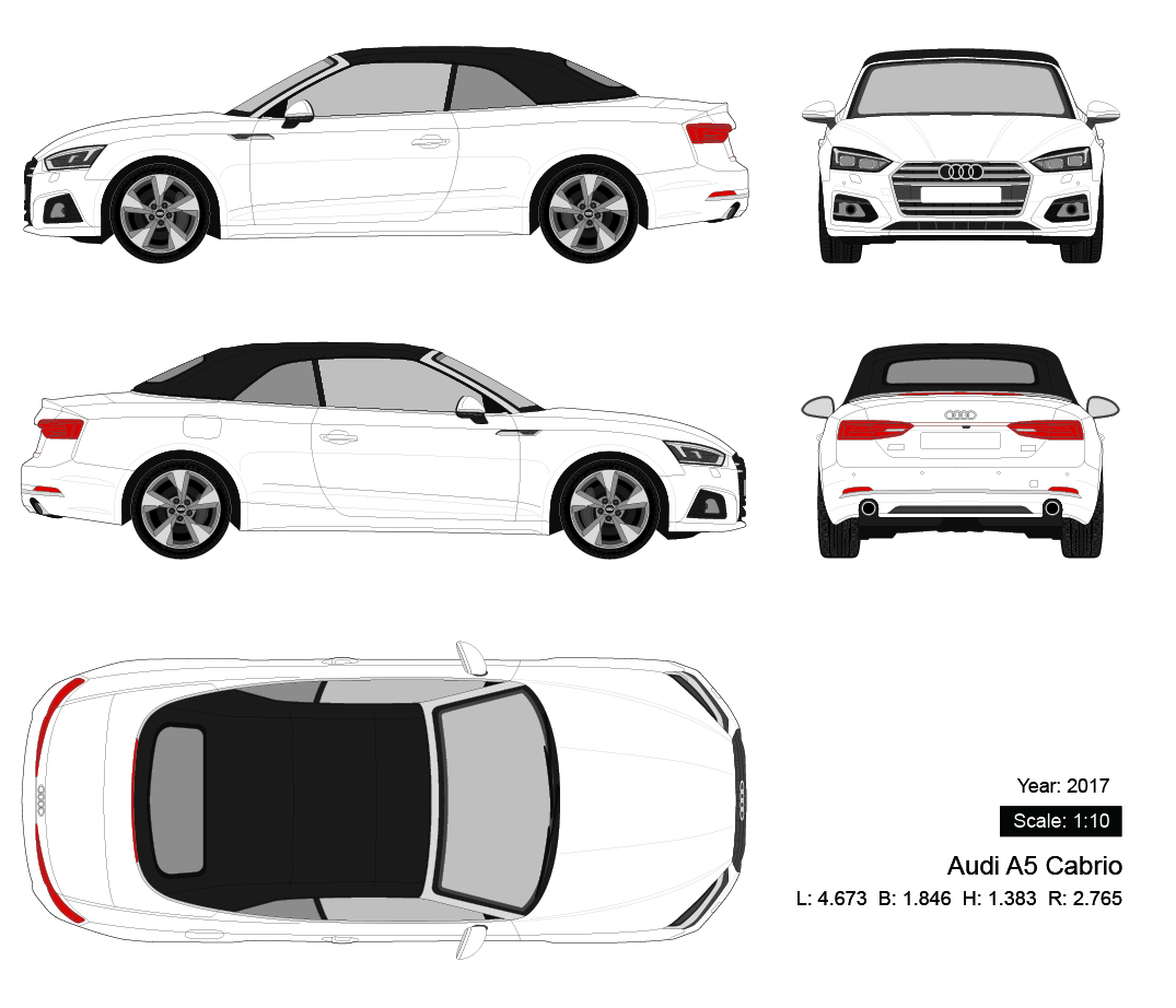 Audi A5 Cabrio 2017 矢量三视图
