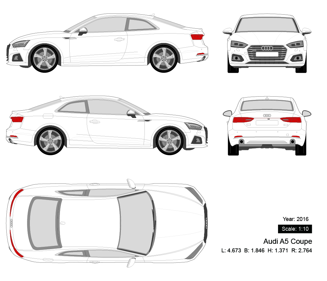 Audi A5 Coupe 2016 矢量三视图