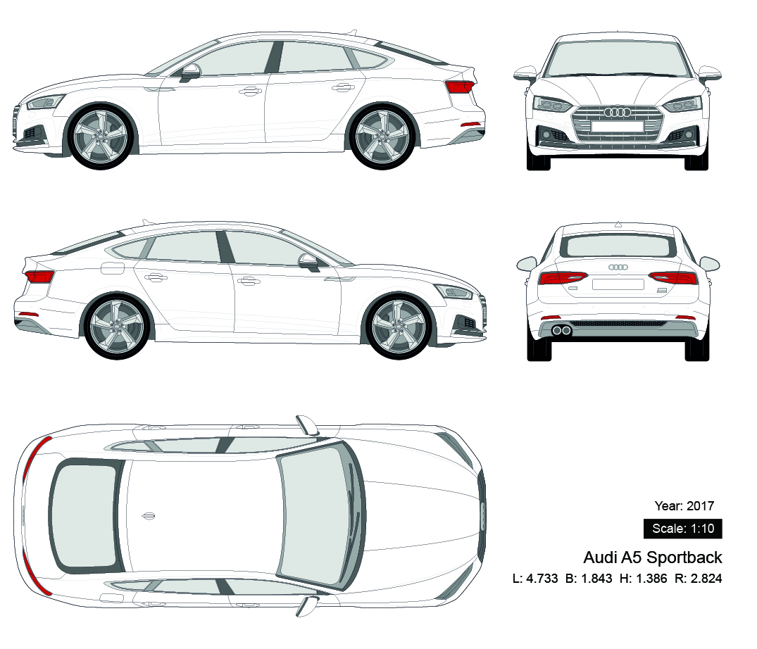 Audi A5 Sportback 2017 矢量三视图