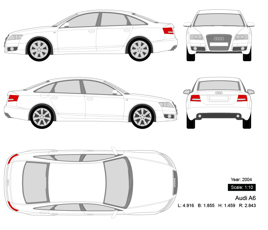 Audi A6 2004 矢量三视图