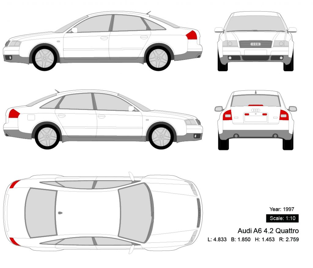 Audi A6 4.2 Quattro 1997 矢量三视图-启模网