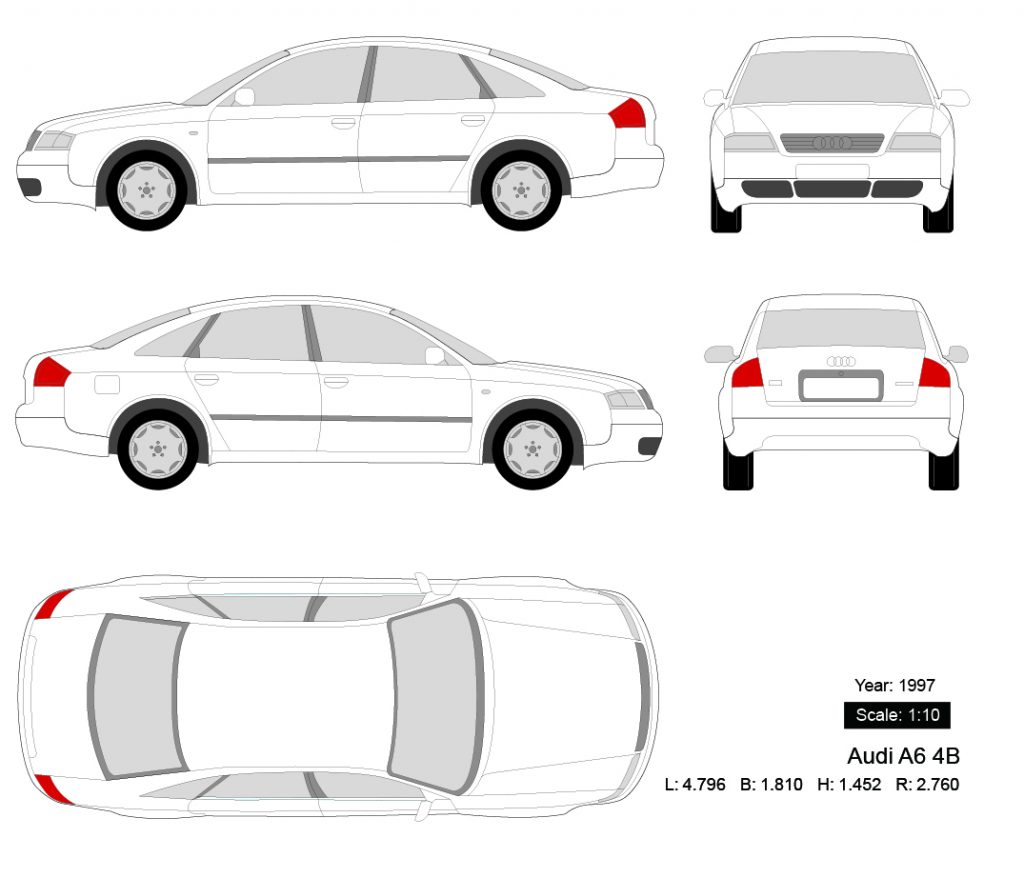 Audi A6 4B 1997 矢量三视图-启模网