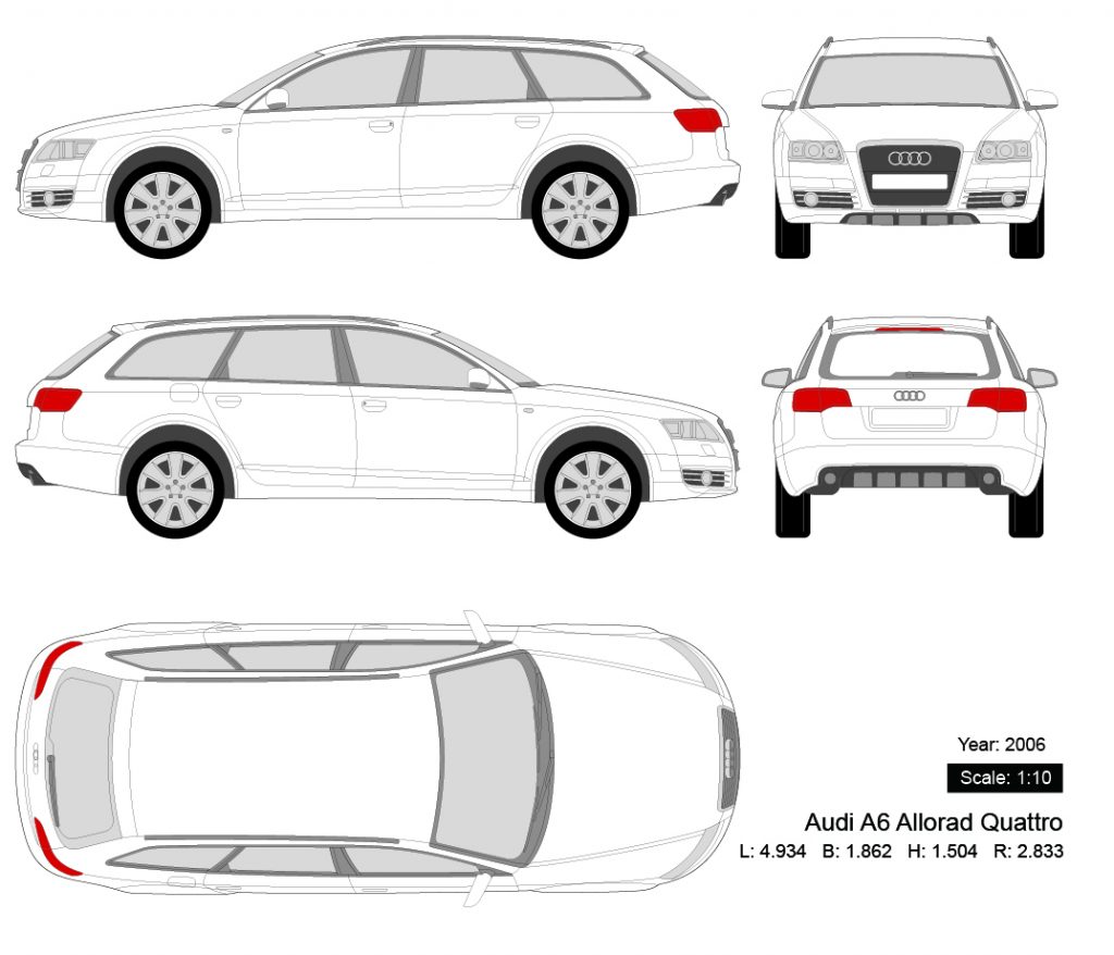 Audi A6 Allorad Quattro 2006 矢量三视图-启模网