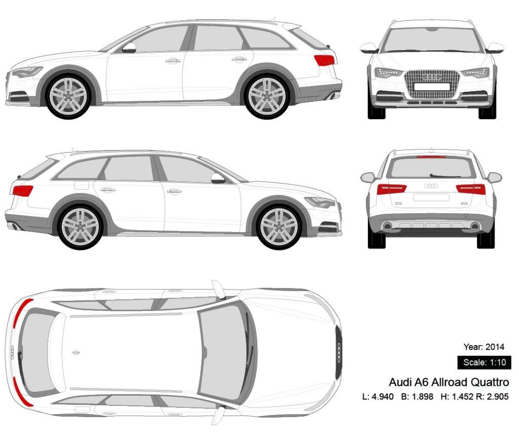 Audi A6 Allroad Quattro 2014 矢量三视图-启模网