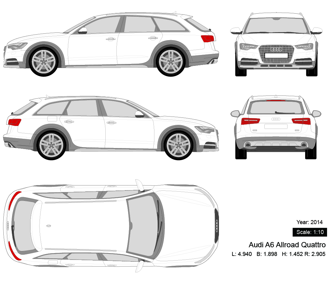 Audi A6 Allroad Quattro 2014 矢量三视图