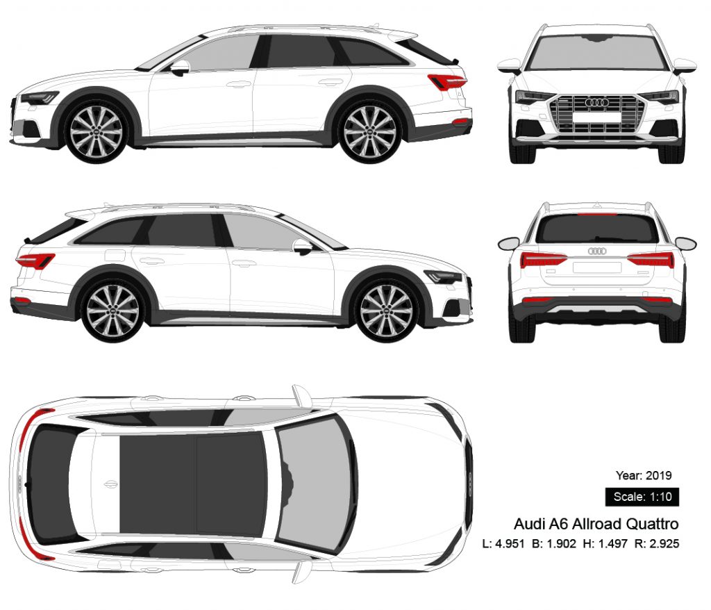 Audi A6 Allroad Quattro 2019 矢量三视图-启模网