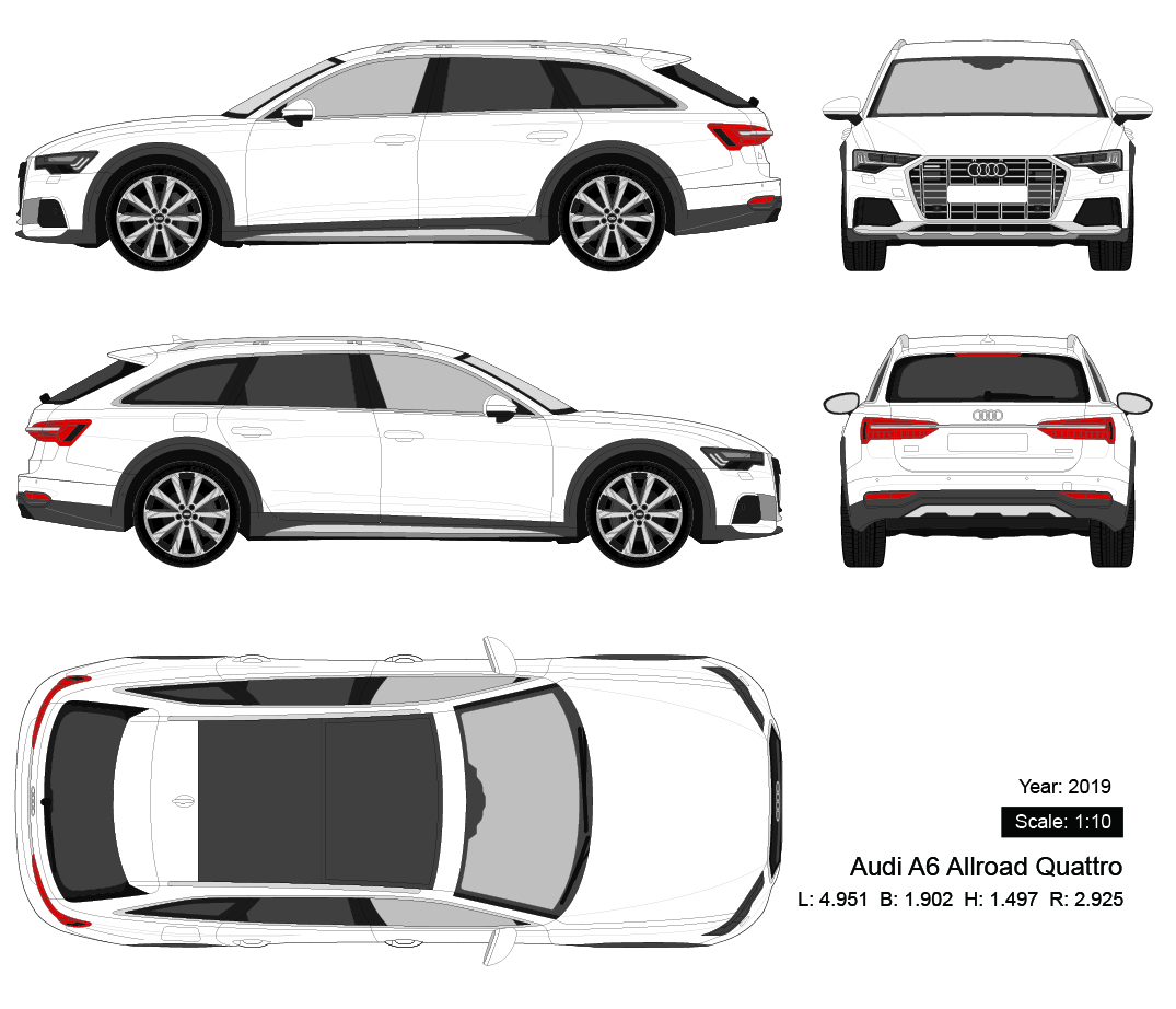Audi A6 Allroad Quattro 2019 矢量三视图