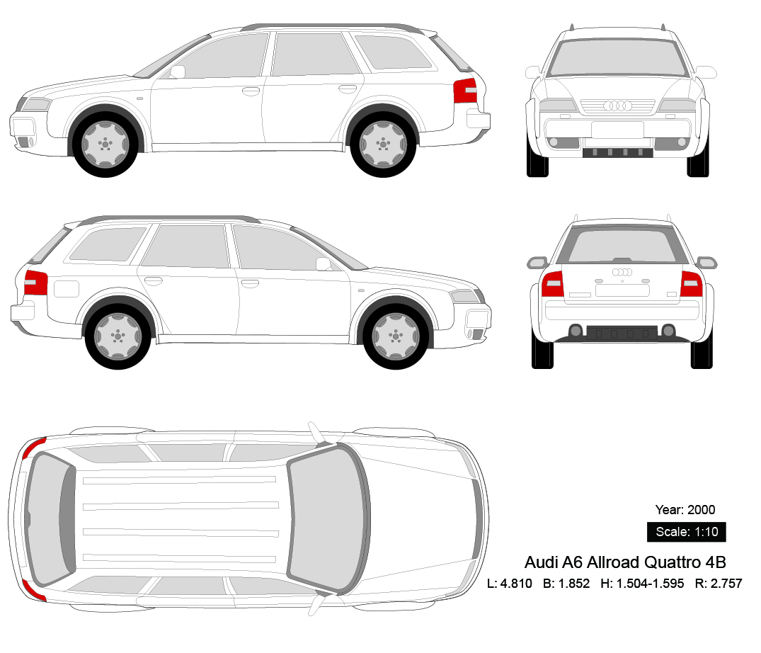 Audi A6 Allroad Quattro 4B 2000 矢量三视图