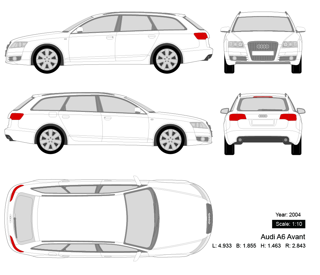 Audi A6 Avant 2004 矢量三视图