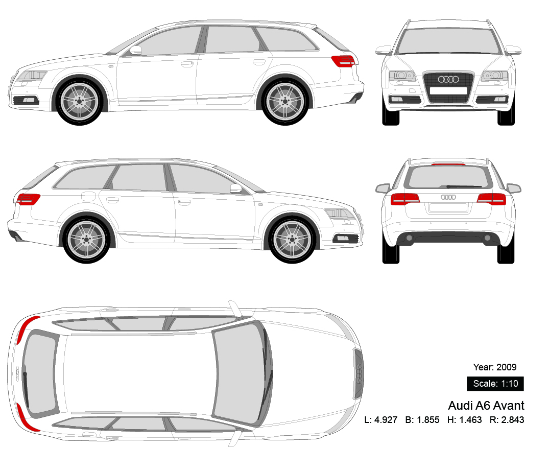Audi A6 Avant 2009 矢量三视图