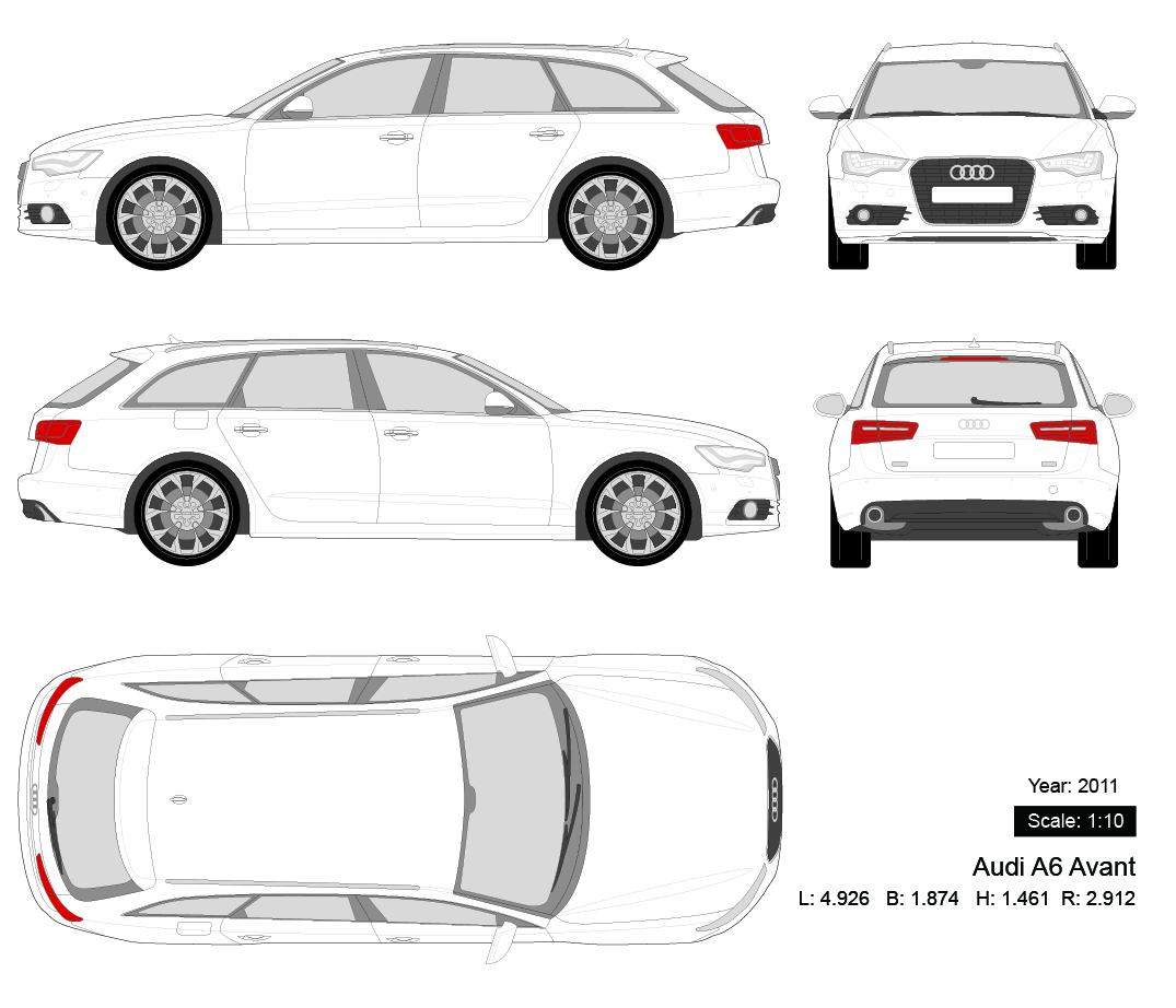 Audi A6 Avant 2011 矢量三视图