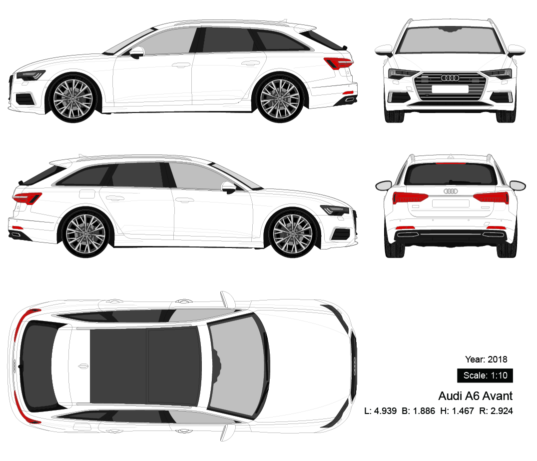 Audi A6 Avant 2018 矢量三视图