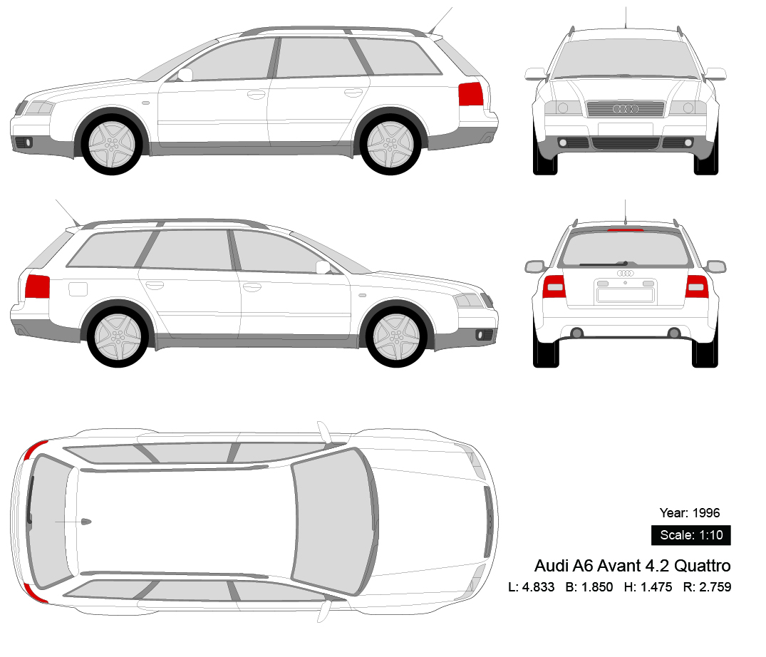 Audi A6 Avant 4.2 Quattro 1996 矢量三视图