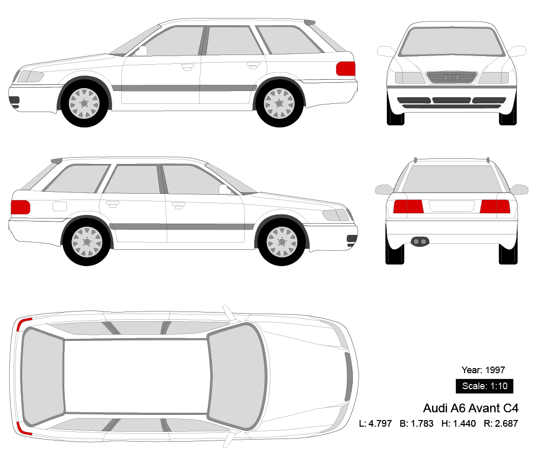 Audi A6 Avant C4 1997 矢量三视图
