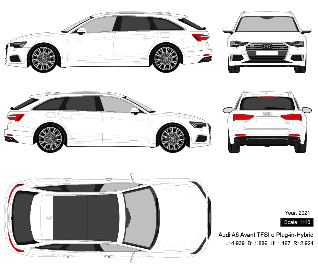 Audi A6 Avant TFSI e Plug-in-Hybrid 2021 矢量三视图