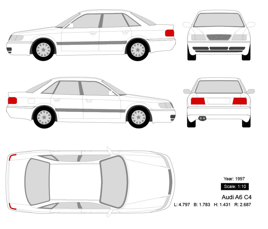 Audi A6 C4 1997 矢量三视图-启模网