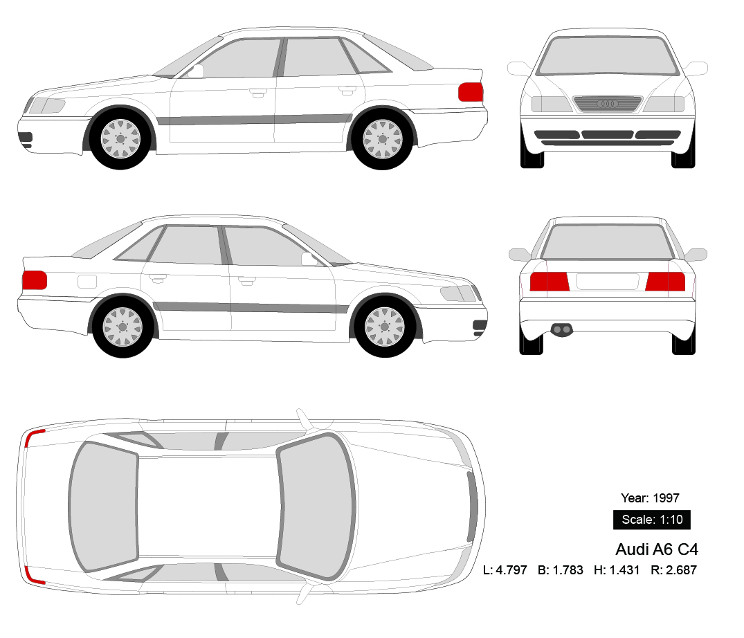 Audi A6 C4 1997 矢量三视图