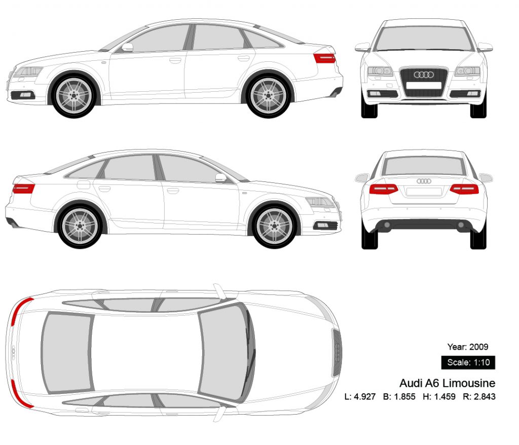 Audi A6 Limousine 2009 矢量三视图-启模网