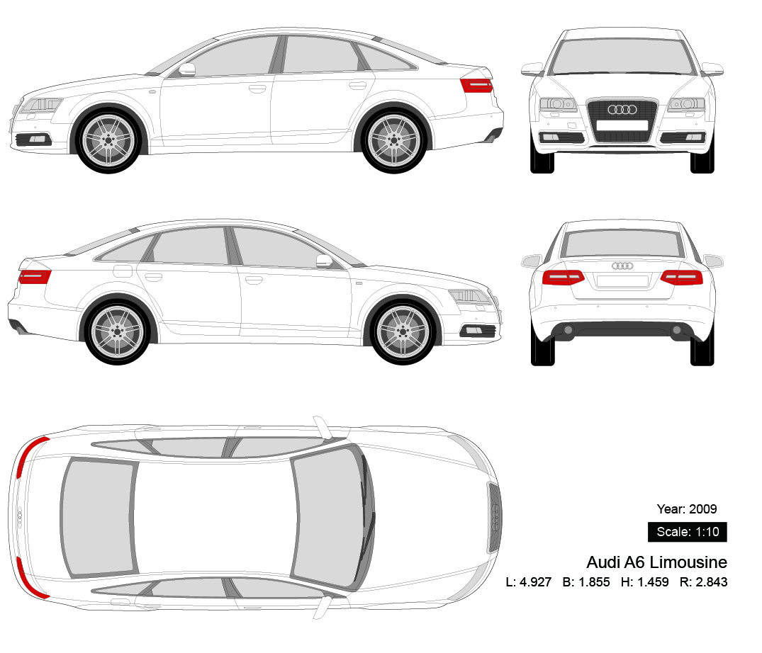 Audi A6 Limousine 2009 矢量三视图