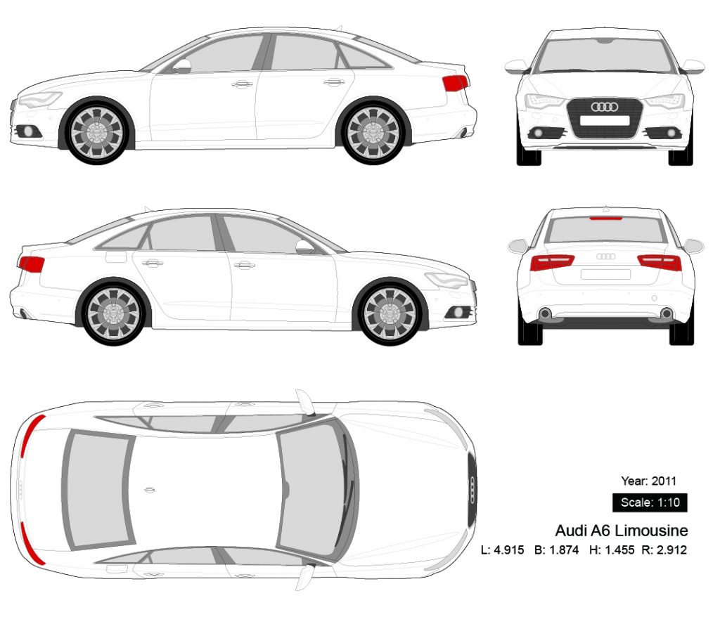 Audi A6 Limousine 2011 矢量三视图-启模网