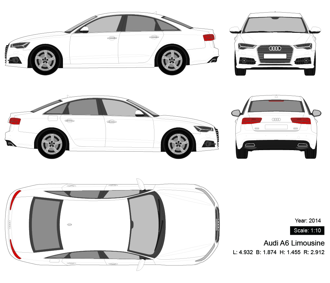 Audi A6 Limousine 2014 矢量三视图