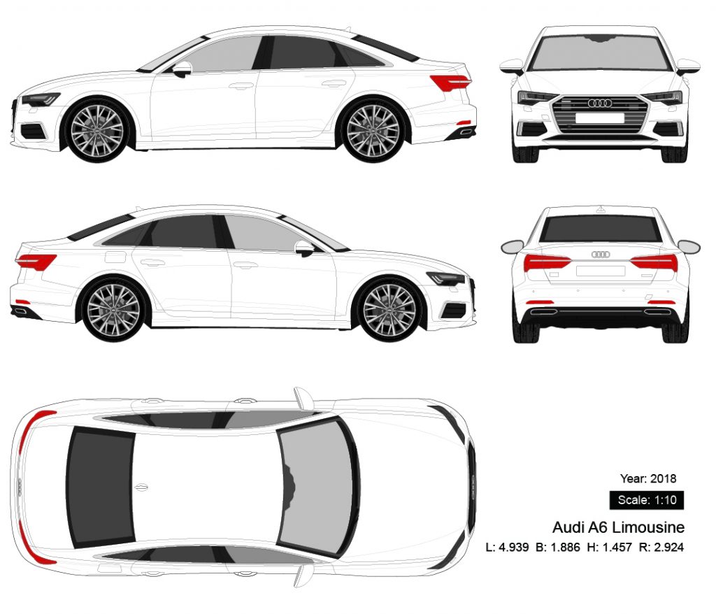 Audi A6 Limousine 2018 矢量三视图-启模网