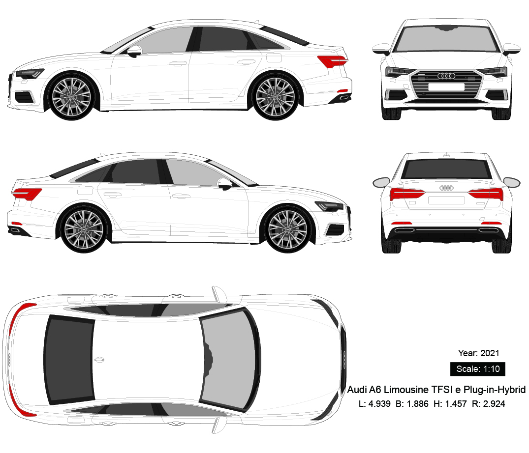 Audi A6 Limousine TFSI e Plug-in-Hybrid 2021 矢量三视图