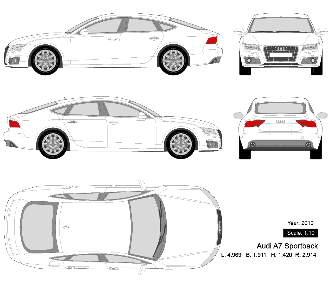 Audi A7 Sportback 2010 矢量三视图