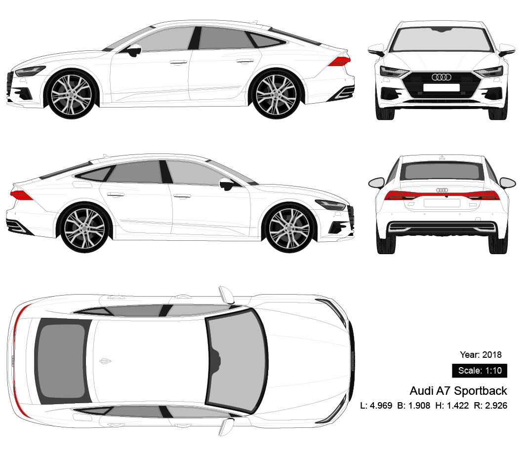 Audi A7 Sportback 2018 矢量三视图