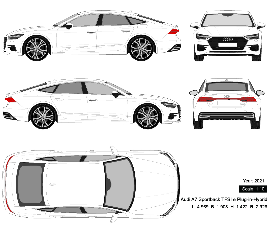 Audi A7 Sportback TFSI e Plug-in-Hybrid 2021 矢量三视图