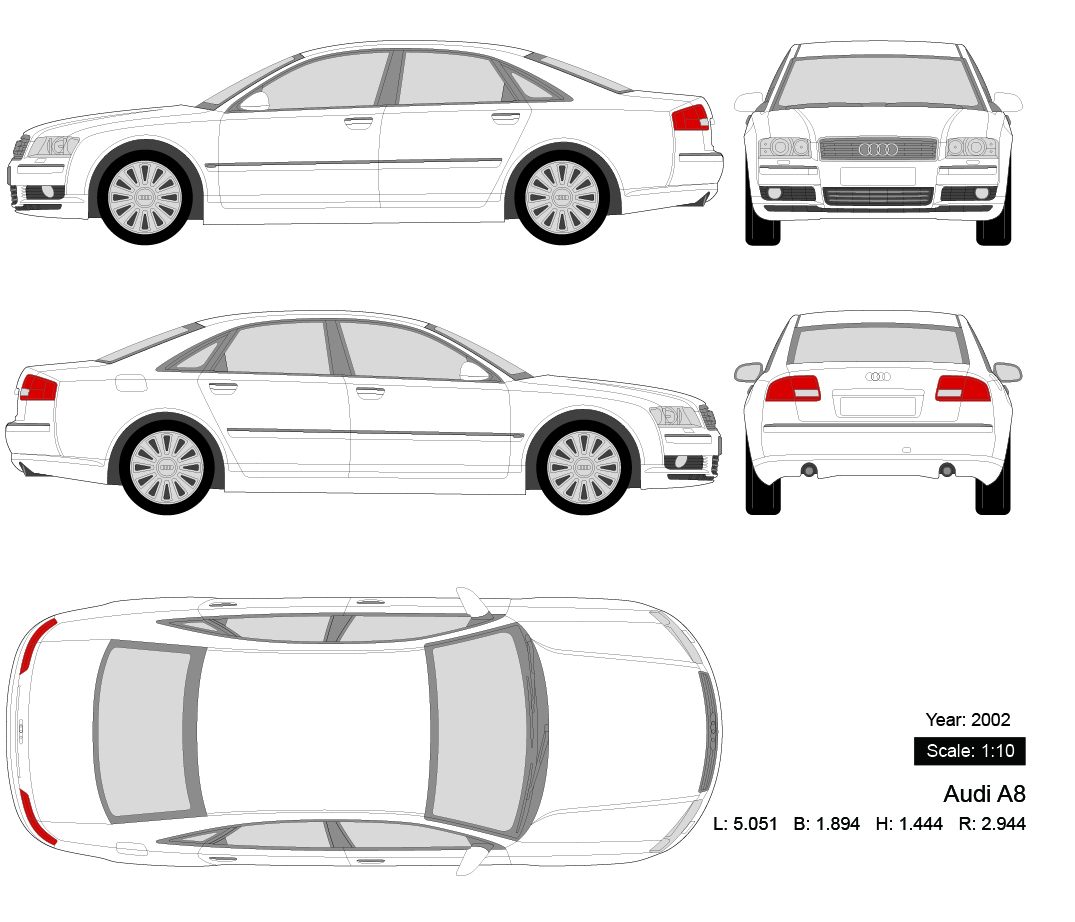 Audi A8 2002 矢量三视图