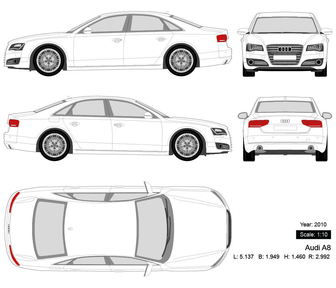 Audi A8 2010 矢量三视图