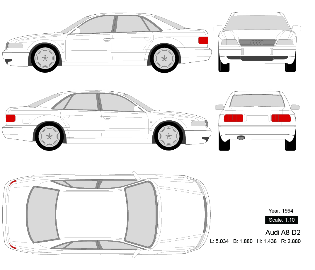 Audi A8 D2 1994 矢量三视图