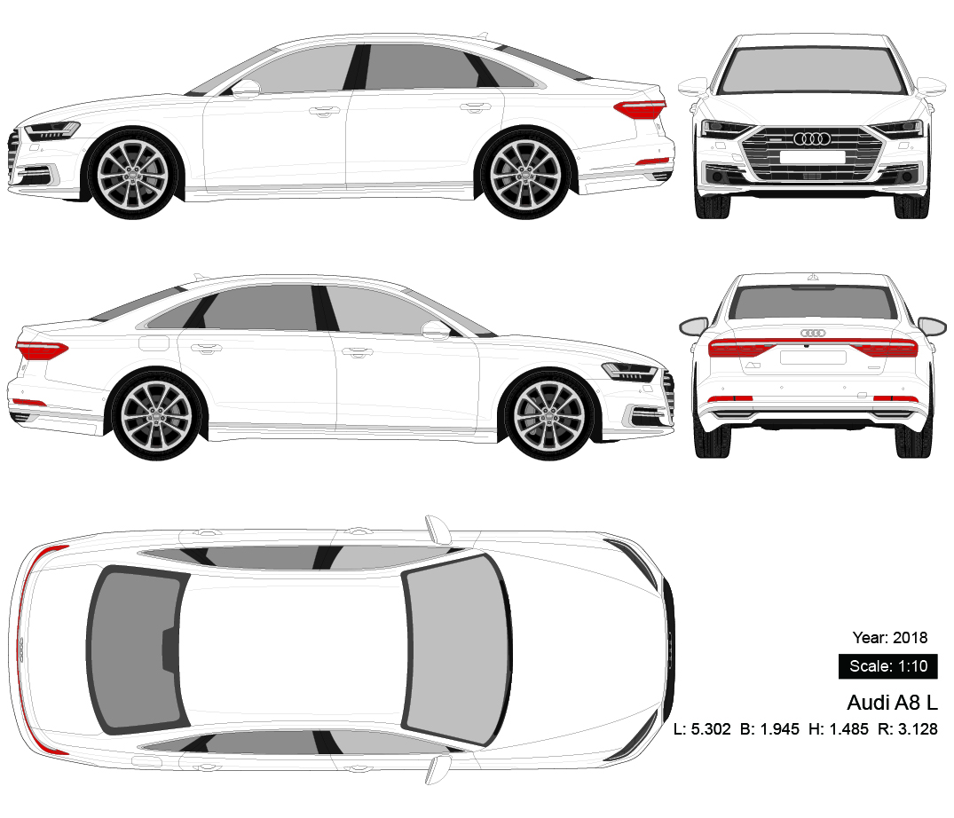 Audi A8 L 2018 矢量三视图
