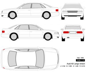 Audi A8 Langv ersion 1999 矢量三视图-启模网