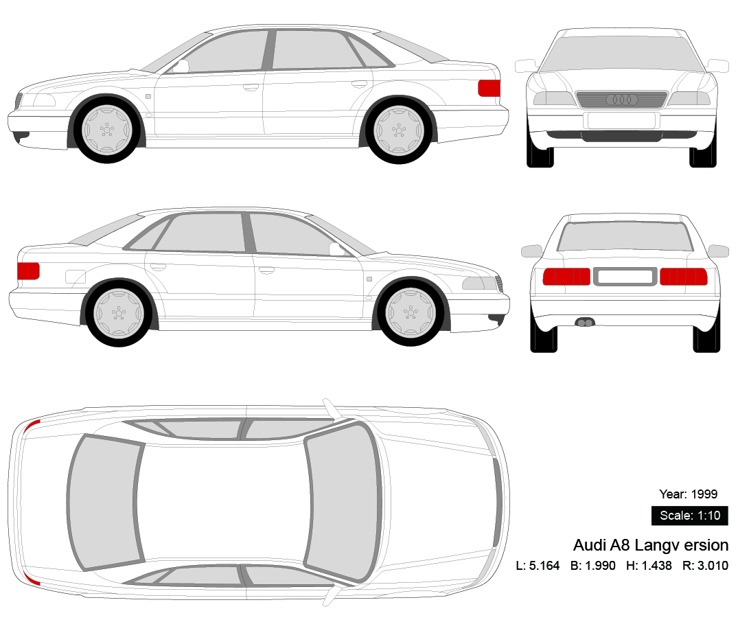 Audi A8 Langv ersion 1999 矢量三视图