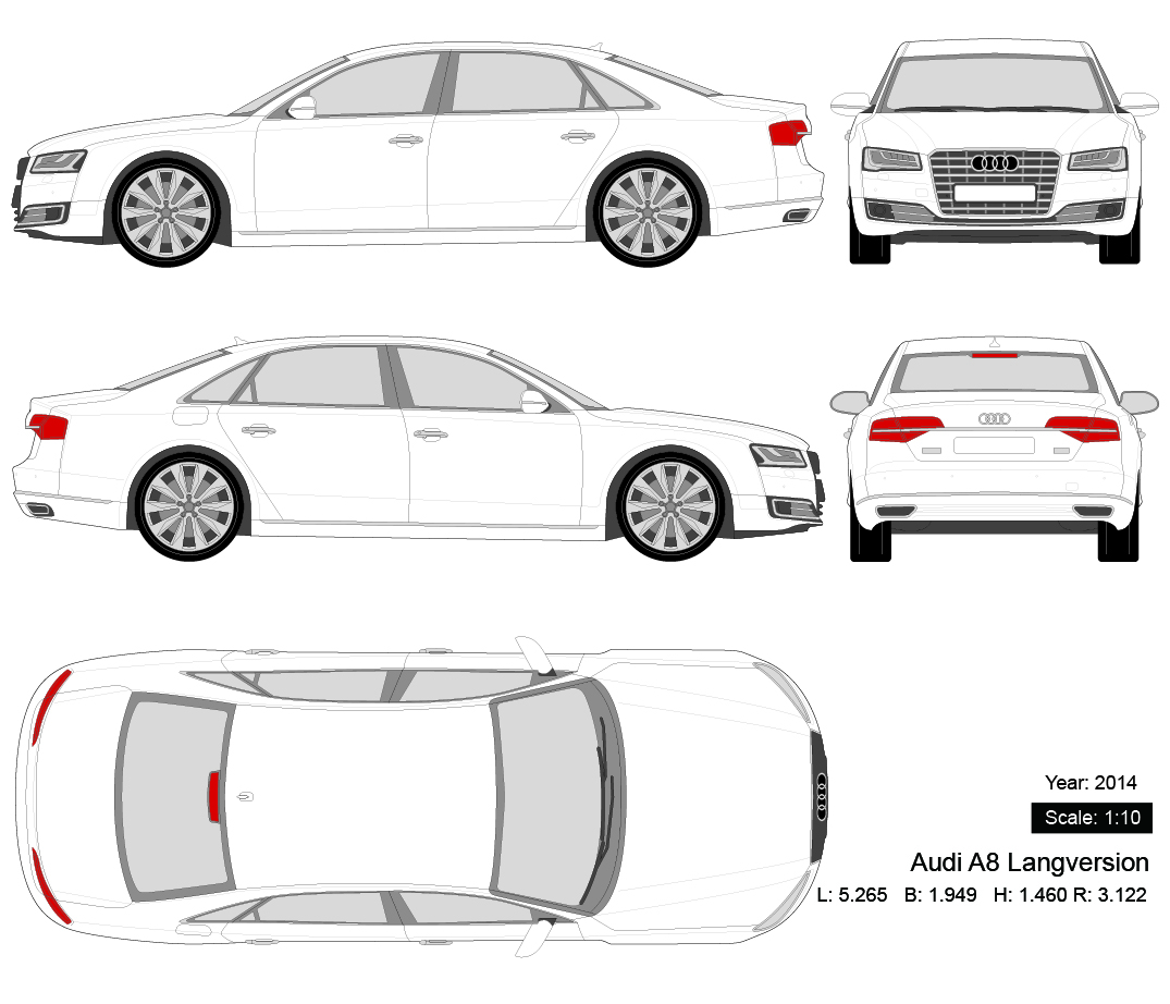 Audi A8 Langversion 2014 矢量三视图