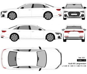 Audi A8 Langversion 2021 矢量三视图-启模网