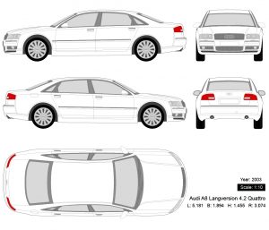 Audi A8 Langversion 4.2 Quattro 2003 矢量三视图-启模网