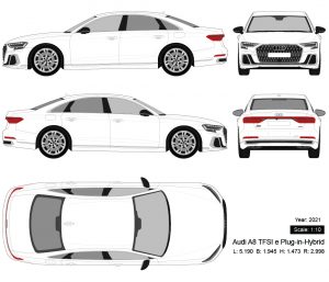 Audi A8 TFSI e Plug-in-Hybrid 2021 矢量三视图-启模网