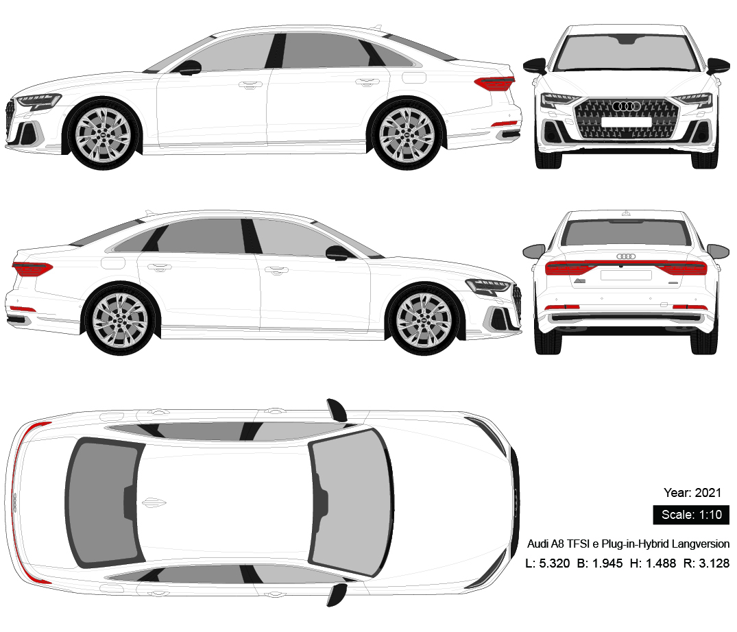 Audi A8 TFSI e Plug-in-Hybrid Langversion 2021 矢量三视图