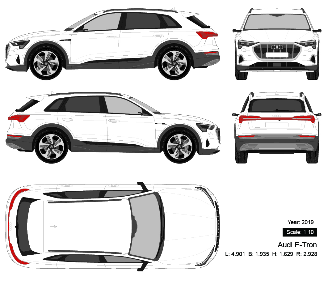 Audi E-Tron 2019 矢量三视图
