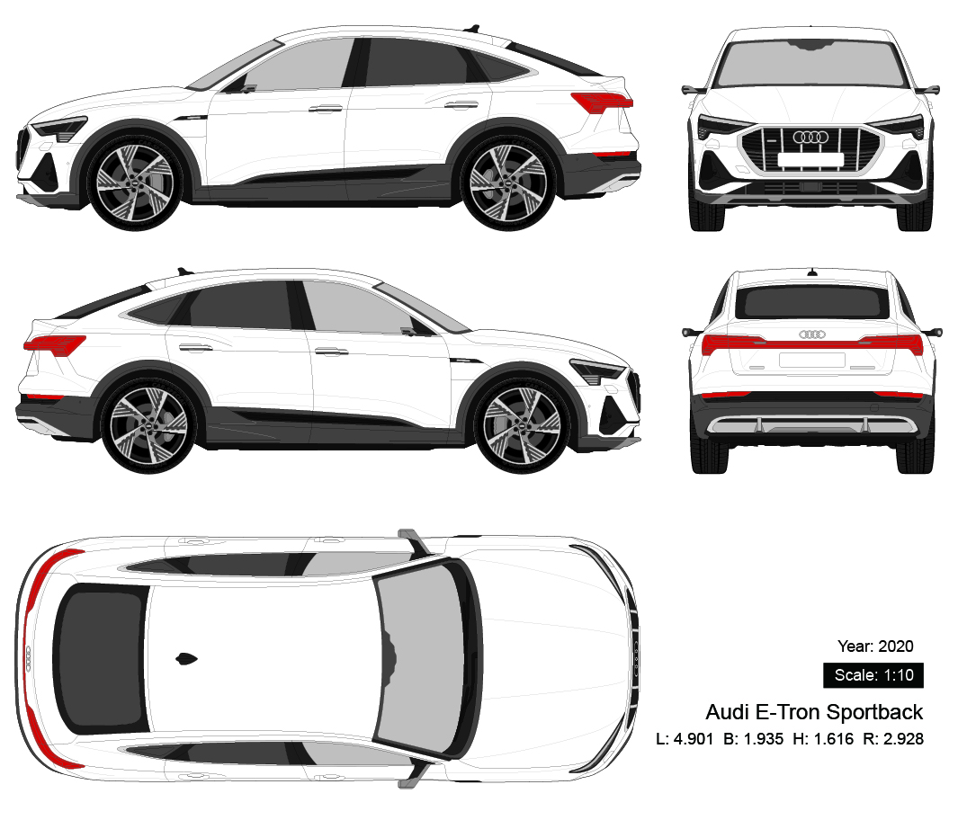 Audi E-Tron Sportback 2020 矢量三视图