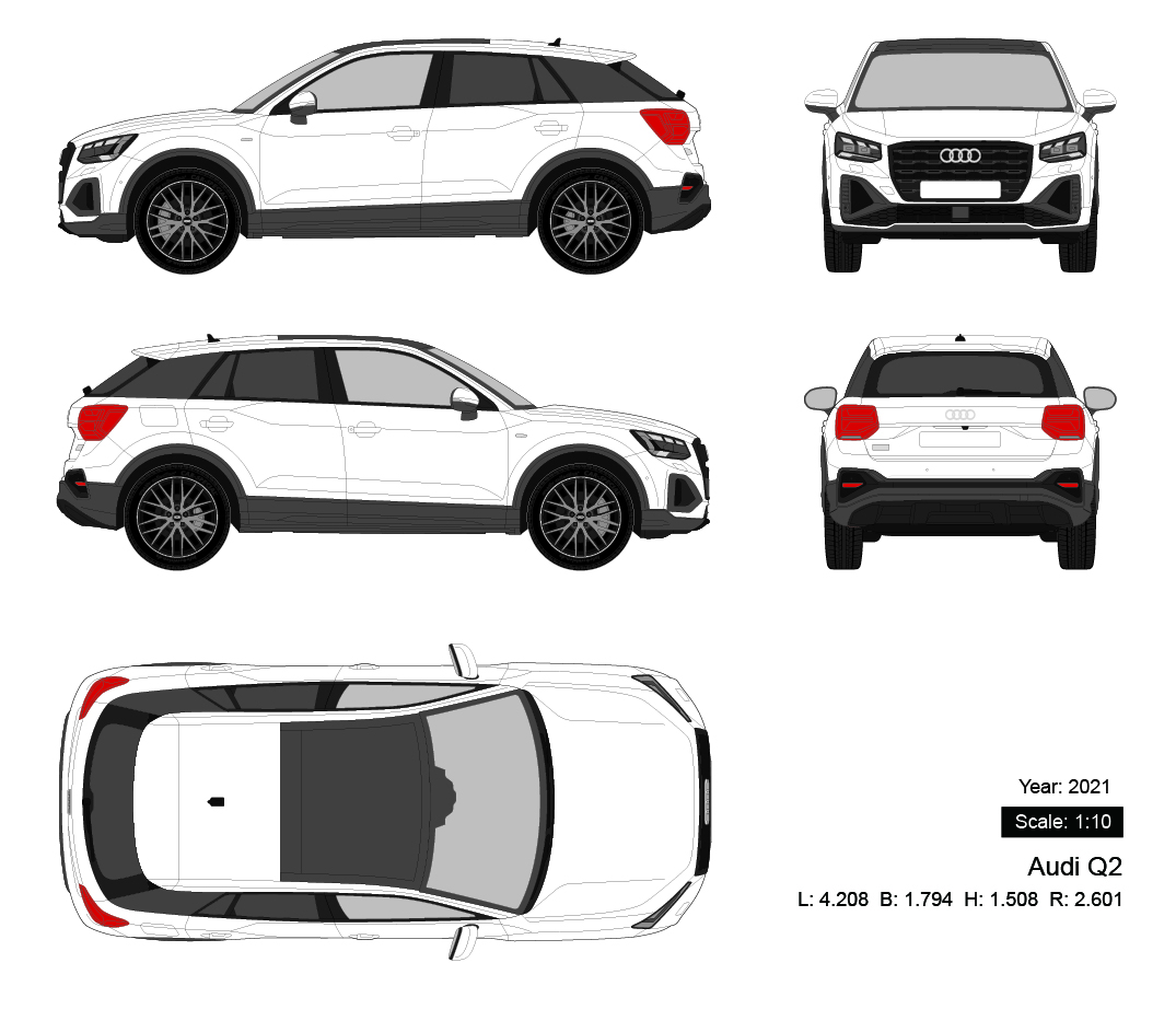 Audi Q2 2021 矢量三视图