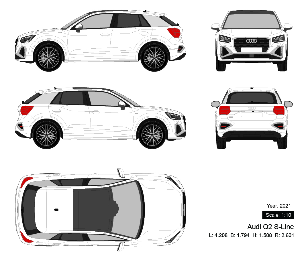 Audi Q2 S-Line 2021 矢量三视图