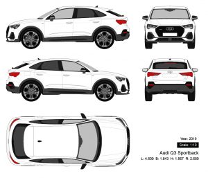 Audi Q3 Sportback 2019 矢量三视图-启模网