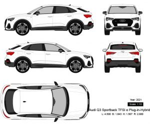 Audi Q3 Sportback TFSI e Plug-in-Hybrid 2021 矢量三视图-启模网